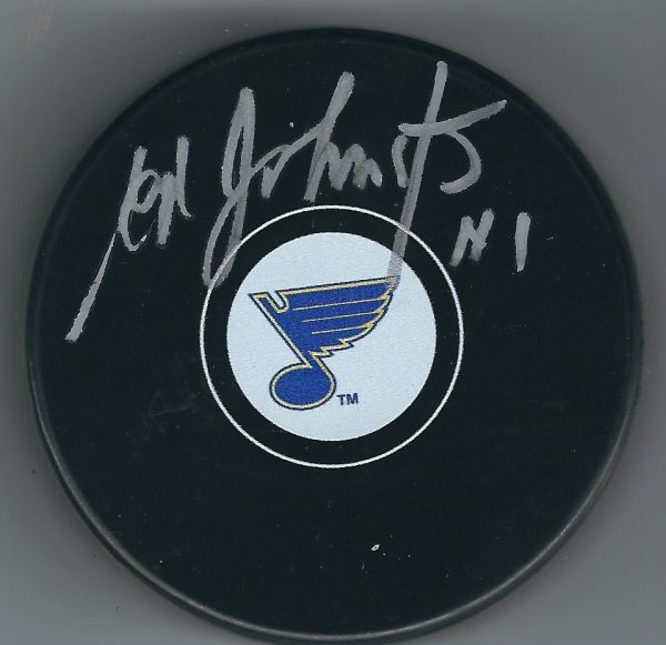 Autographed ED JOHNSTON St. Louis Blues Hockey Puck