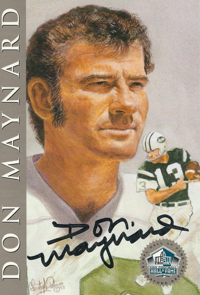 Autographed Don Maynard New York Jets Ron Mix Hall of Fame Card with