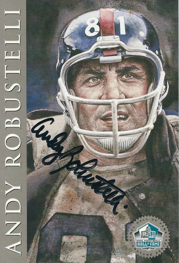 Autographed Andy Robustelli New York Giants Ron Mix Hall of Fame Card with COA