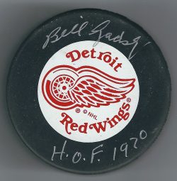AUTOGRAPHED BILL GADSBY Detroit Red Wings Hockey Puck