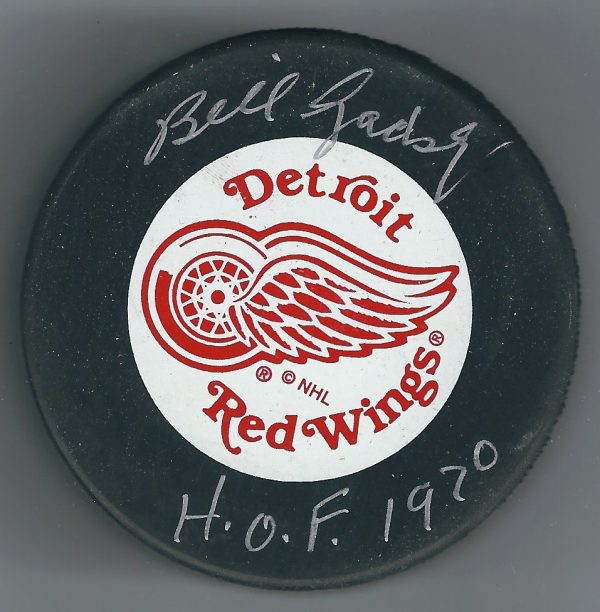 AUTOGRAPHED BILL GADSBY Detroit Red Wings Hockey Puck