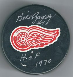 AUTOGRAPHED BILL GADSBY Detroit Red Wings Puck