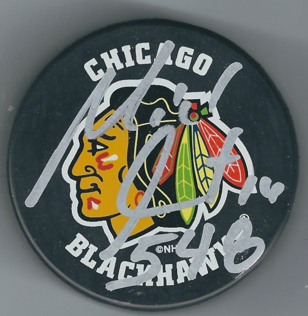 Autographed  MICHEL GOULET Chicago Blackhawks Hockey Puck