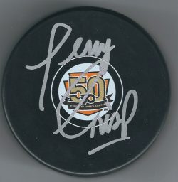 Autographed TERRY CRISP Philadelphia Flyers 50th Anniversary Hockey Puck