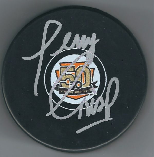 Autographed TERRY CRISP Philadelphia Flyers 50th Anniversary Hockey Puck