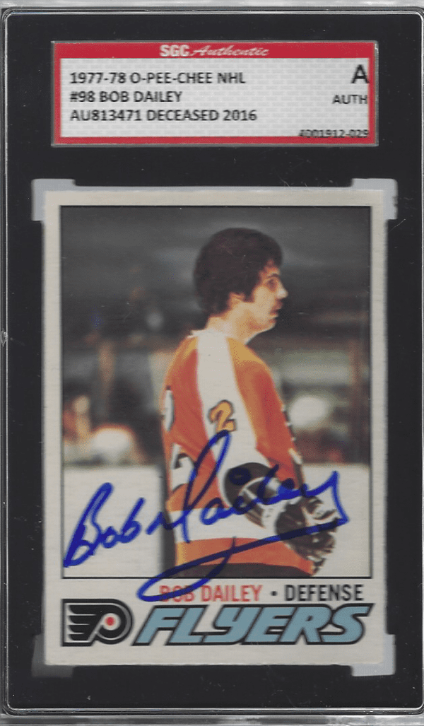 Autographed 1977-78 O-Pee-Chee Bob Daily Philadelphia Flyers #98 SGC Slabbed
