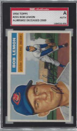Autographed 1956 Topps Bob Lemon Cleveland Indians #255 SGC Slabbed