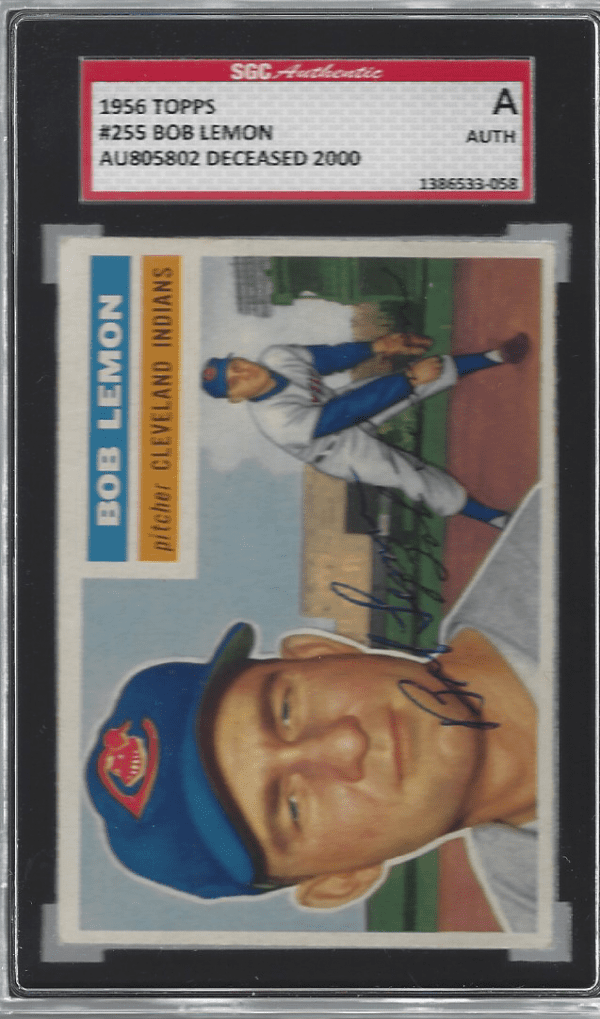 Autographed 1956 Topps Bob Lemon Cleveland Indians #255 SGC Slabbed