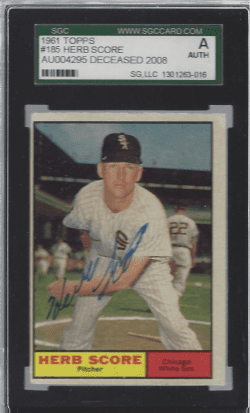Autographed 1961 Topps Herb Score Chicago White Sox #185 SGC Slabbed