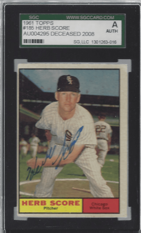 Autographed 1961 Topps Herb Score Chicago White Sox #185 SGC Slabbed
