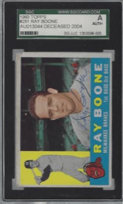 Autographed 1960 Topps Ray Boone Milwaukee Braves #281 SGC Slabbed