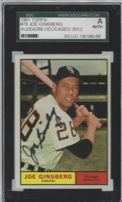 Autographed 1961 Topps Joe Ginsburg Chicago White Sox #79 SGC Slabbed