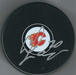 Autographed CURTIS LAZAR Calgary Flames Hockey Puck