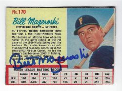 Autographed BILL MAZEROSKI 1962 Post Cereal Card #170 w/COA