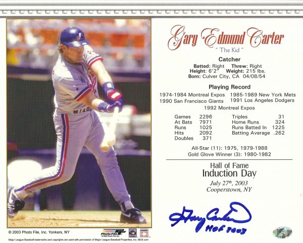 Autographed GARY CARTER HOF Induction Day Card