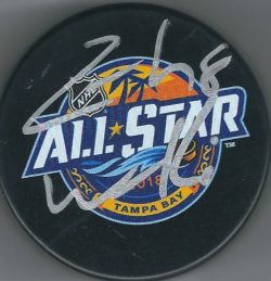 Autographed ZACH WERENSKI Blue Jackets 2018 All Star game Hockey Puck