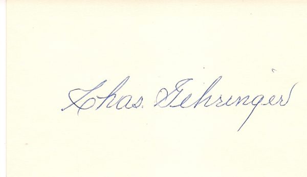 Autographed CHARLES GEHRINGER 3x5 Index Card