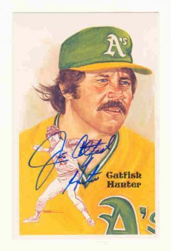 SIGNED PEREZ STEELE card JIM CATFISH HUNTER A's