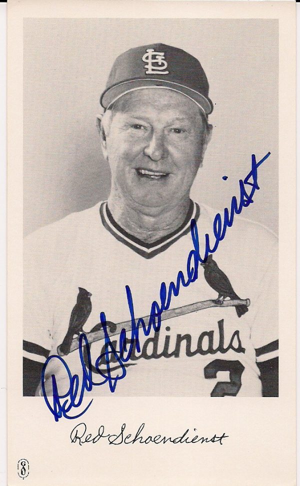 Autographed RED SCHOENDIENST St. Louis Cardinals Post Card