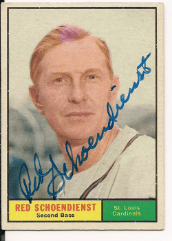 Autographed RED SCHOENDIENST 1961 Topps Card