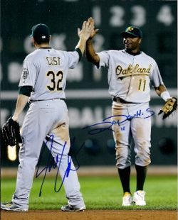 AUTOGRAPHED  photo JACK CUST AND RAIJI DAVIS Oakland A's
