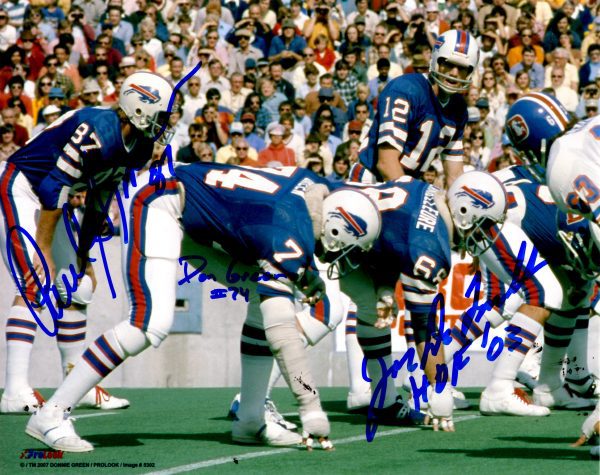 Autographed PAUL SEYMOUR, DONNIE GREEN, JOE DELAMIELLEURE 8X10 Buffalo Bills Photo