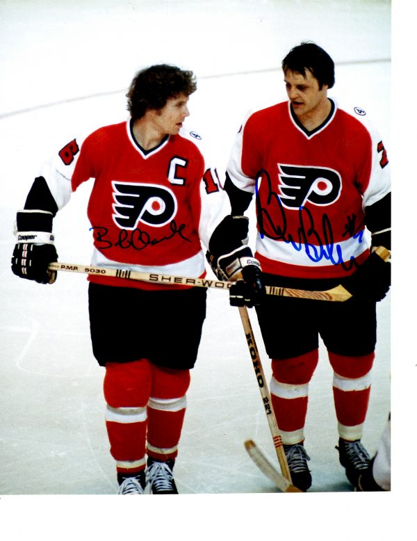 Autographed BOB CLARKE & BILL BARBER 8X10 photo - Philadelphia Flyers