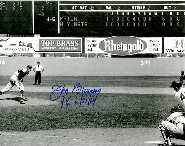 Autographed JIM BUNNING 8x10 PG 6/21/64 Philadelphia Philies Photo