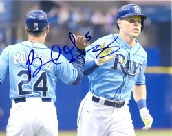 Autographed BRANDON GUYER 8X10 Tampa Bay Rays Photo.