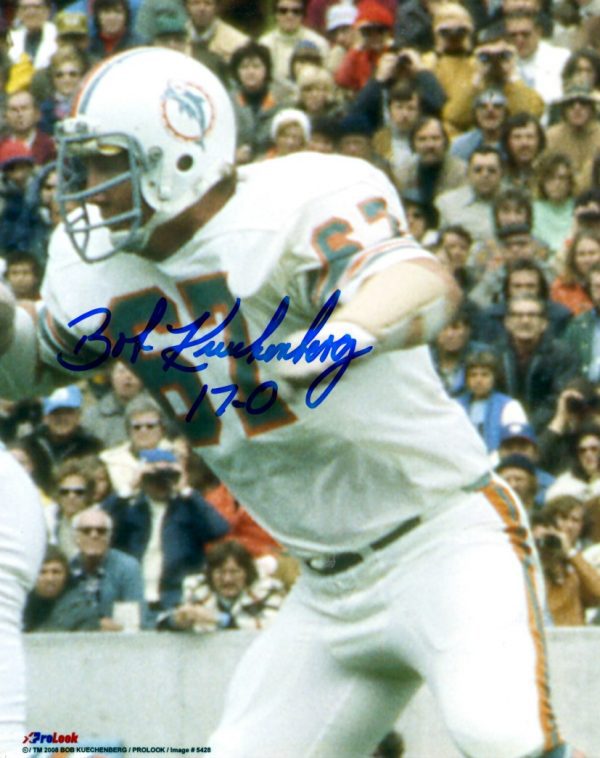 Autographed  BOB KUECHENBERG 8X10 Miami Dolphins  photo