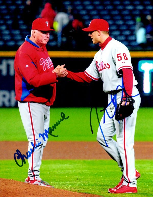 AUTOGRAPHED CHARLIE MANUEL & JONATHAN PAPELBON 8x10 Philadelphia Phillies photo