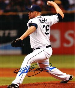 Autographed ADAM RUSSELL Tampa Bay Rays Photo.