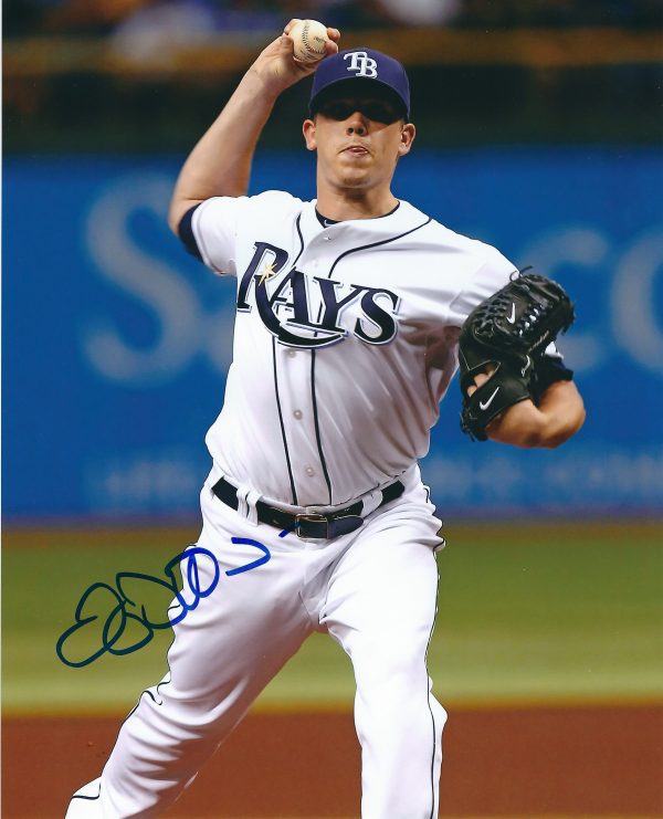 Autographed JERMEY HELLICKSON 8x10 Tampa Bay Rays Photo.