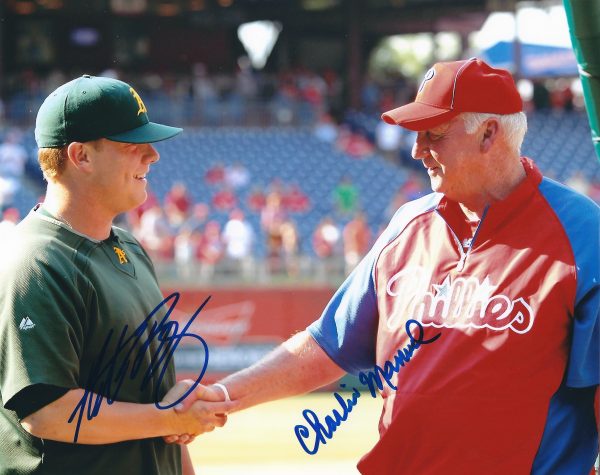 AUTOGRAPHED ANDREW BAILEY & CHARLIE MANUEL 8X10 Philadelphia Phillies Photo