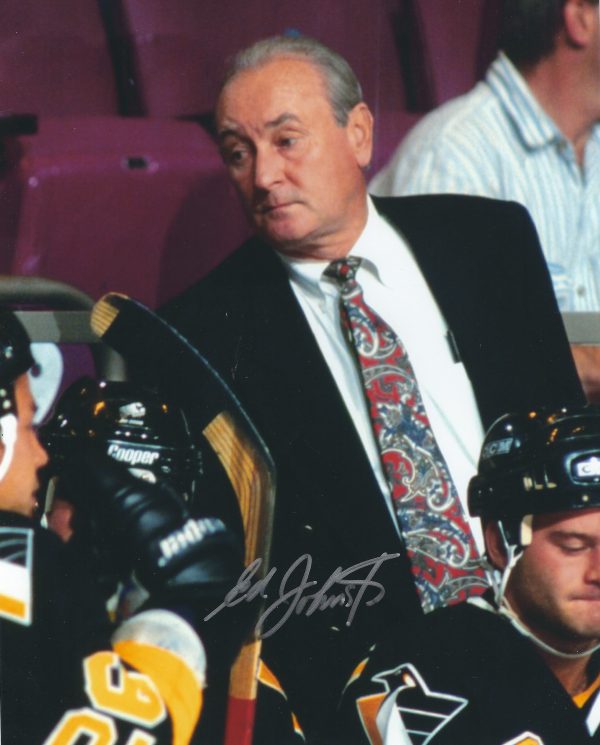 Autographed ED JOHNSTON 8x10 Pittsburgh Penguins Photo
