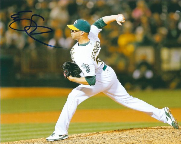 AUTOGRAPHED EVAN SCRIBNER 8X10 Oakland A's Photo