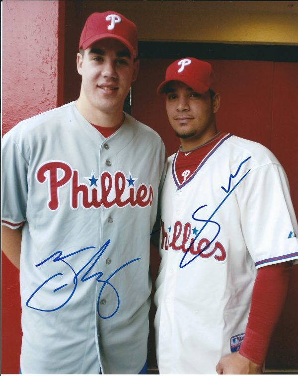AUTOGRAPHED TREVOR MAY & SEBASTIAN VALLE 8X10 Philadelphia Phillies Photo