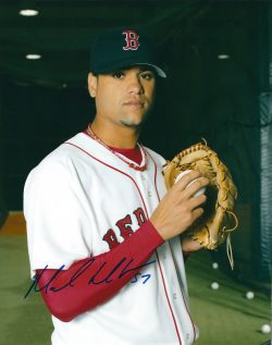 AUTOGRAPHED MANNY DELCARMEN 8X10 Boston Red Sox photo