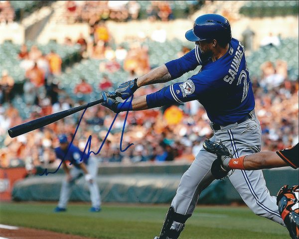 AUTOGRAPHED MICHAEL SAUNDERS  8X10 Toronto Blue Jays Photo