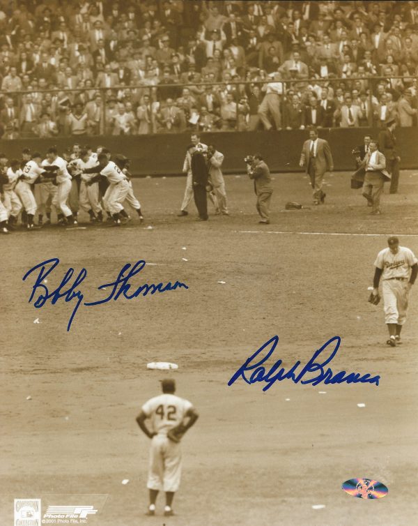 AUTOGRAPHED BOBBY THOMSON & RALPH BRANCA NY GIANTS &  BROOKLYN DODGERS 8x10 photo