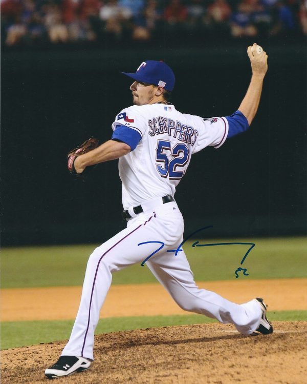 AUTOGRAPHED TANNER SCHEPPERS 8X10 Texas Rangers Photo