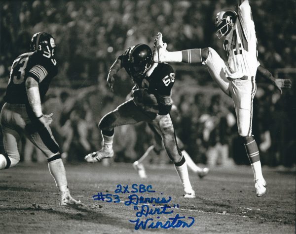 Autographed DENNIS "DIRT" WINSTON 8X10 Pittsburgh Steelers Photo