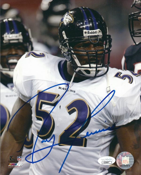 Autographed RAY LEWIS 8X10 Baltimore Ravens Photo JSA