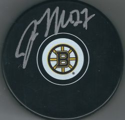 Autographed JOHN MOORE Boston Bruins Hockey Puck