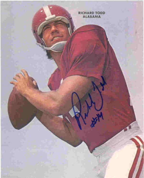 AUTOGRAPHED RICHARD TODD 8X10 Alabama Crimson Tide Photo