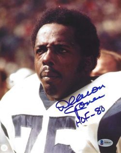 AUTOGRAPHED DEACON JONES "HOF 80" 8X10 Los Angeles Rams Photo JSA
