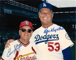 Autographed HOF DON DRYSDALE & ENOS SLAUGHTER LA DODGERS & ST. LOUIS CARDINALS photo