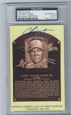 Autographed CHIPPER JONES Hall of Fame Gold Plaque Post Card PSA/DNA Slabbed
