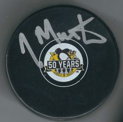 Autographed JACQUES MARTIN Pittsburgh Penguins 50th Anniversary Hockey Puck