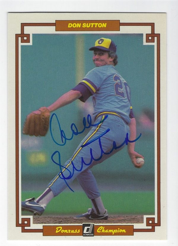 Autographed Don Sutton Milwaukee Brewers 1984 TW DONRUSS Champion Card #41